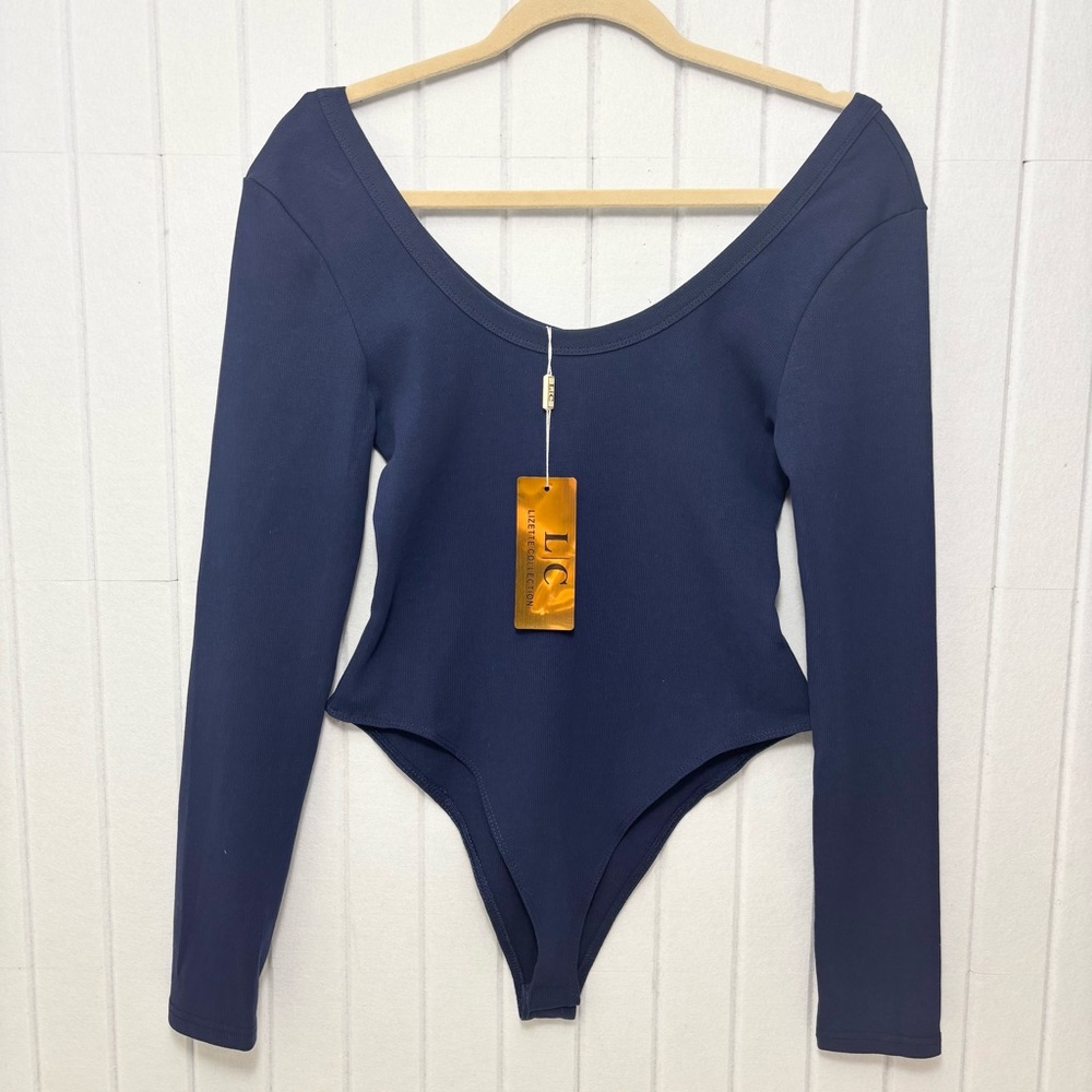 Lizette Collection‎ Classic Navy Long Sleeve Bodysuit size XL